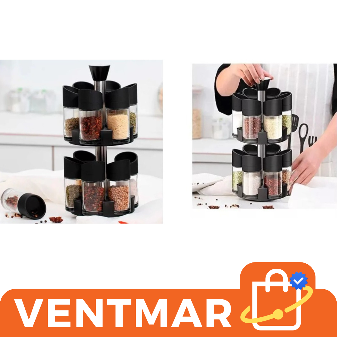 Especiero con frascos de vidrio + Base